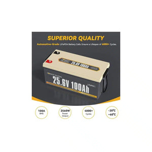 Μέγεθος Μπαταρία Λιθίου Power Queen Life Premium LiFePO4 25.6V 100Ah.