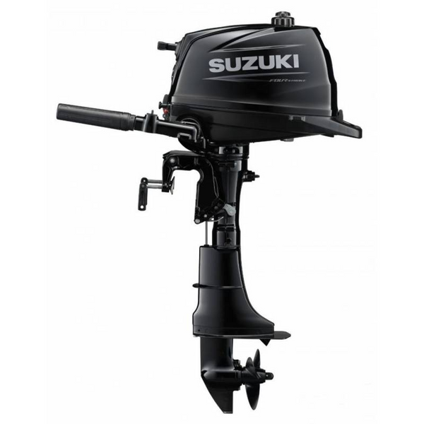 Εξωλέμβια μηχανή θαλάσσης Suzuki DF6AL μαύρη, δεύτερη πλάγια γωνία λήψης.