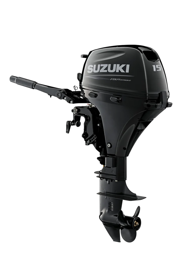 Τετράχρονη εξωλέμβια μηχανή Suzuki DF15AES με λαγουδέρα και ηλεκτρική μίζα.