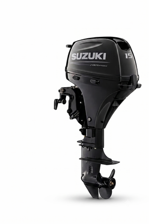 Τετράχρονη εξωλέμβια μηχανή Suzuki DF15ARS με ηλεκτρική μίζα και πλευρικό χειριστήριο, κοντόλαιμη.