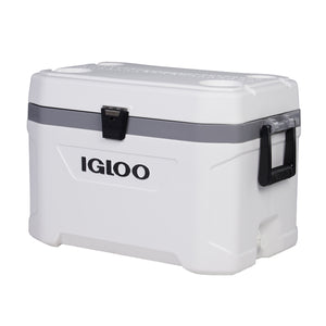Πλάγια όψη του φορητού ψυγείου Igloo Marine Ultra 54 Latitude όπου φαίνονται οι αναδιπλούμενες εργονομικές λαβές μεταφοράς.