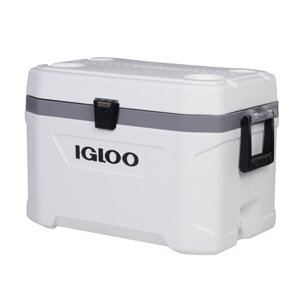 Πλάγια όψη του φορητού ψυγείου Igloo Marine Ultra 54 Latitude όπου φαίνονται οι αναδιπλούμενες εργονομικές λαβές μεταφοράς.
