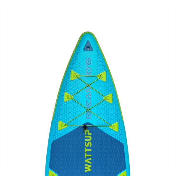 Μπροστινή όψη της φουσκωτής σανίδας SUP Wattsup Bream 10'6" All-Around σε καθαρό, μοντέρνο σχέδιο.