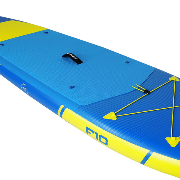 Μπροστινή όψη της φουσκωτής σανίδας SUP Wattsup F10 All-Around με το αντιολισθητικό υπόστρωμα EVA.