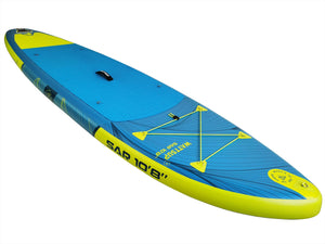 Μπροστινή όψη της φουσκωτής σανίδας SUP Wattsup Sar 10'8" All-Around με το αντιολισθητικό υπόστρωμα EVA.
